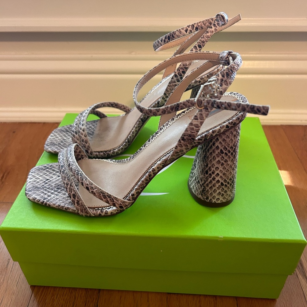 Sam Edelman Snakeskin Kia Block High Heel Sandals, women’s size 8